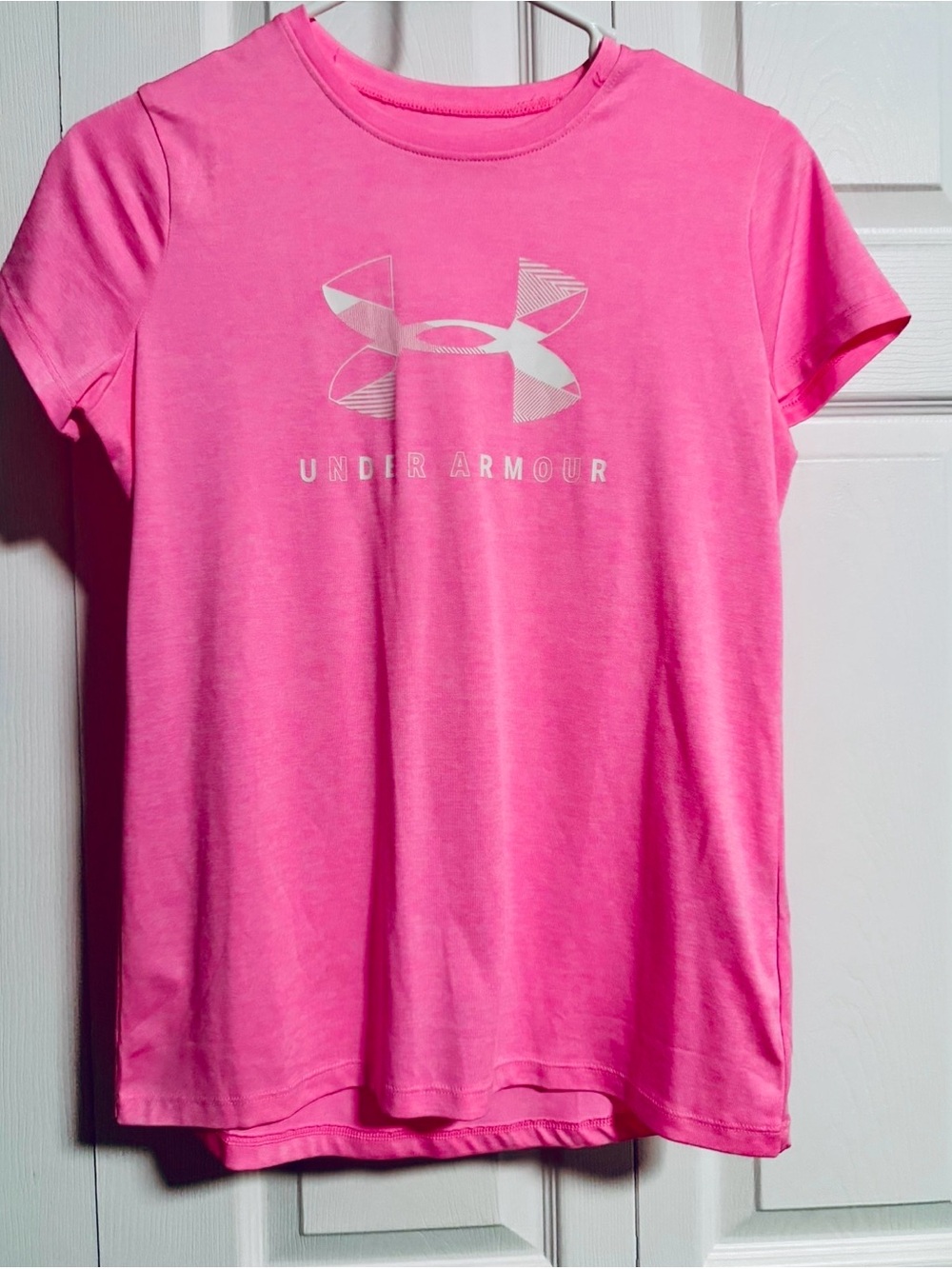Under Armour Bright Pink Short Sleeve Tee with Silver Logo